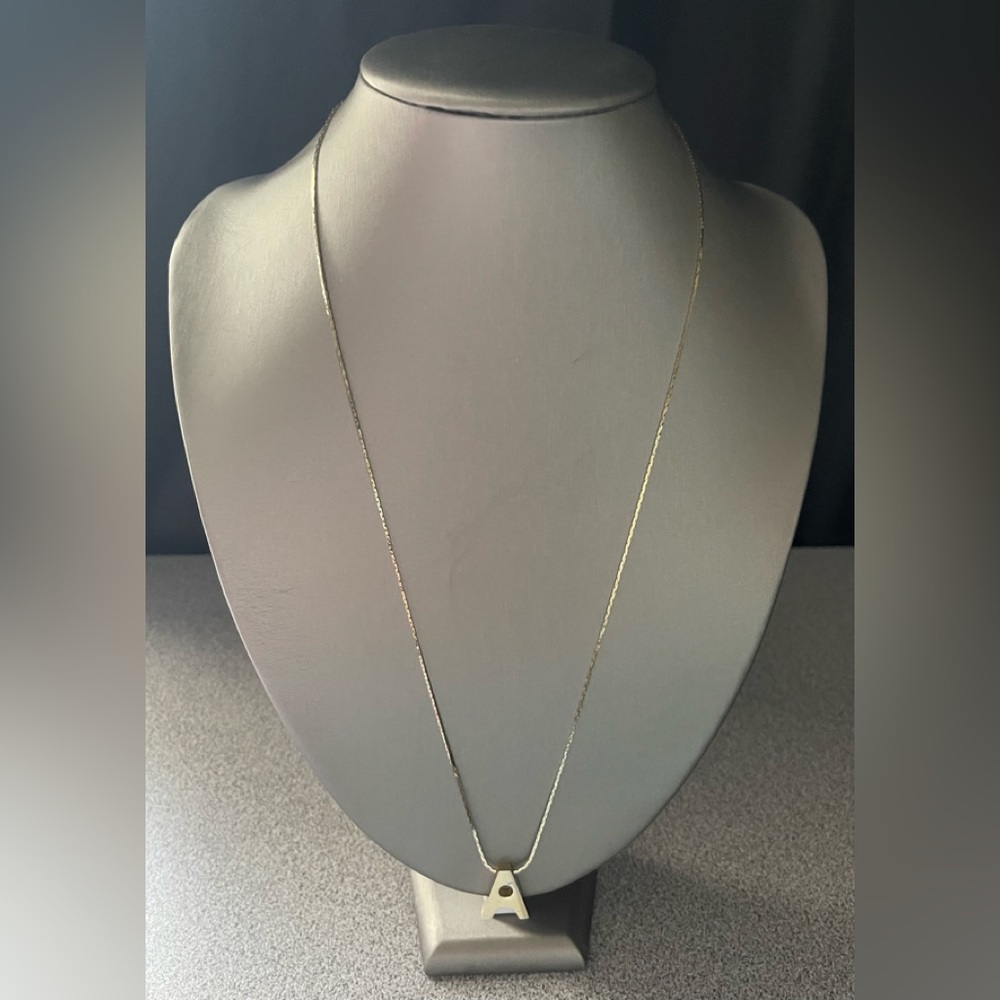 Gold Toned Block Letter A Pendant Necklace
